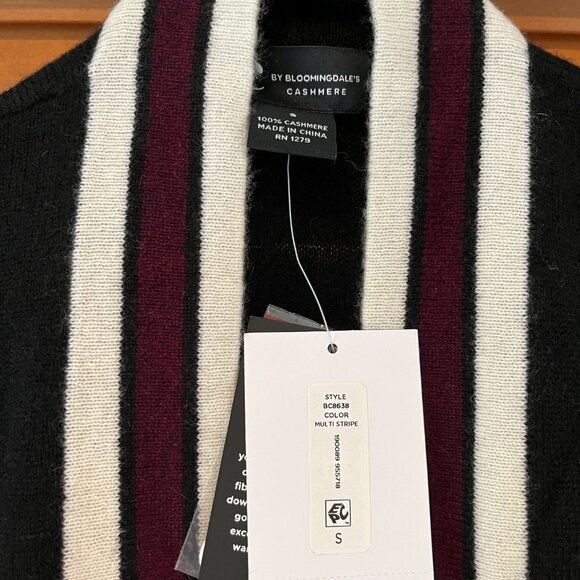 NWT C by Bloomingdale's Cashmere Multi Stripe Cardigan with Pockets - Picture 5 of 5